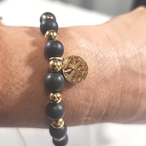 Rustic Cuff Beautiful Black and Gold Beaded Bracelet - Picture 4 of 6